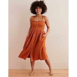 Aerie tie strap smocked midi dress